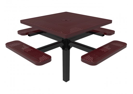 Square Single Pedestal Picnic Table with Perforated Steel